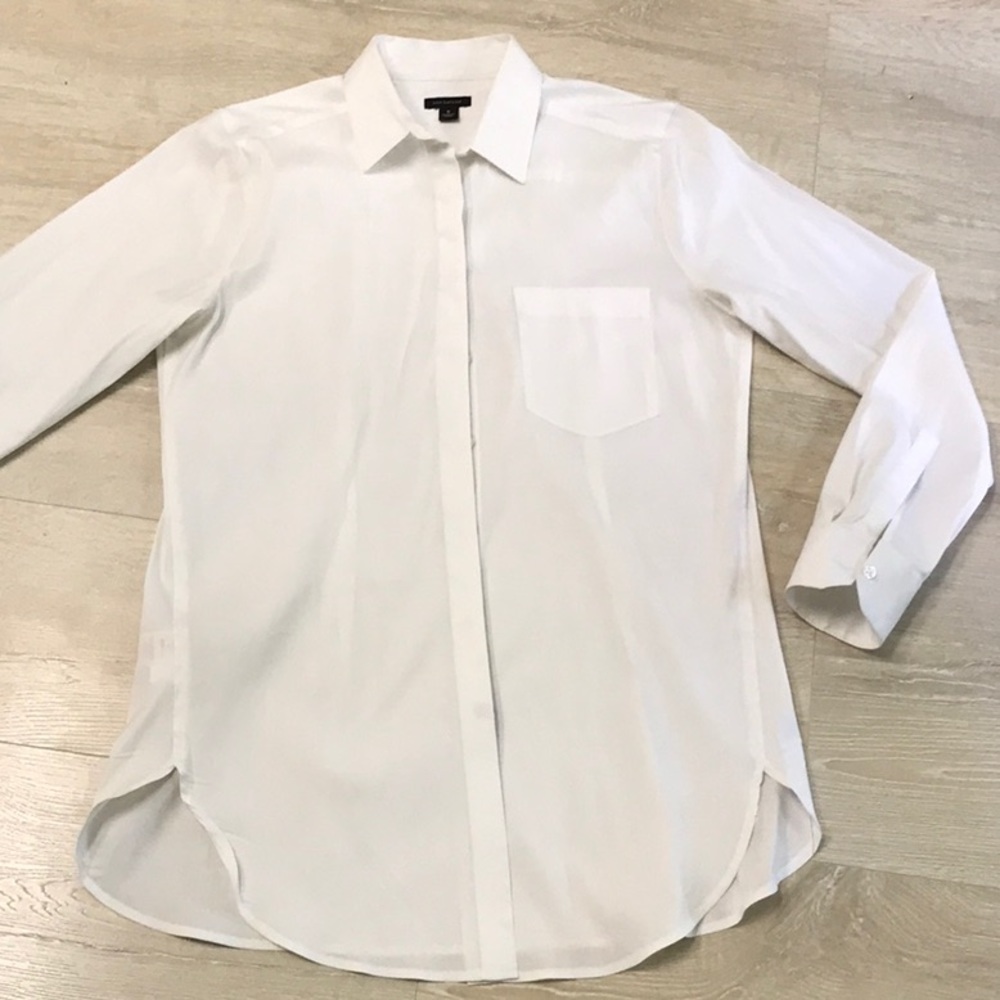 Ann Taylor button down white long shirt